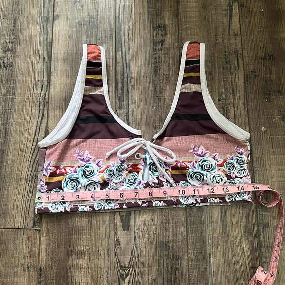 Athletic Swim Top Bikini Flower an Stripe Print with Tie Front XL - Picture 9 of 11